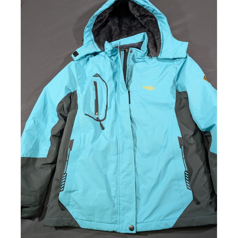 Wantdo Womens Mountain Ski Jacket Turquoise Blue Winter Coat Removable Hood Med